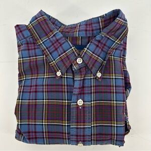 Ralph Lauren Button Down Shirt Men's 1XB Big Blue Red Plaid Long Sleeve Pony